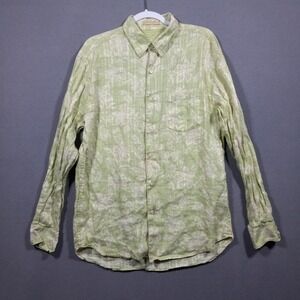 Tommy Bahama Shirt Large Green Linen Floral Relax Beach Yacht Breathable